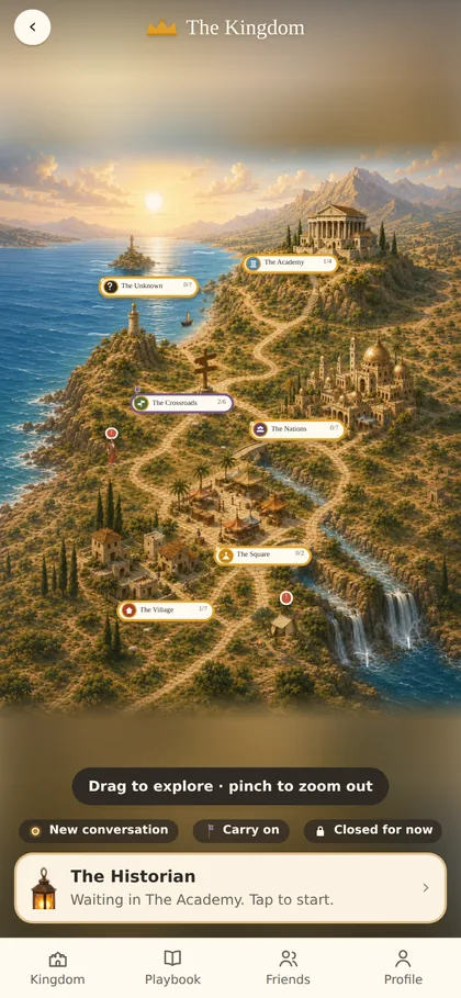 The Kingdom: a hand-painted map with places to visit.